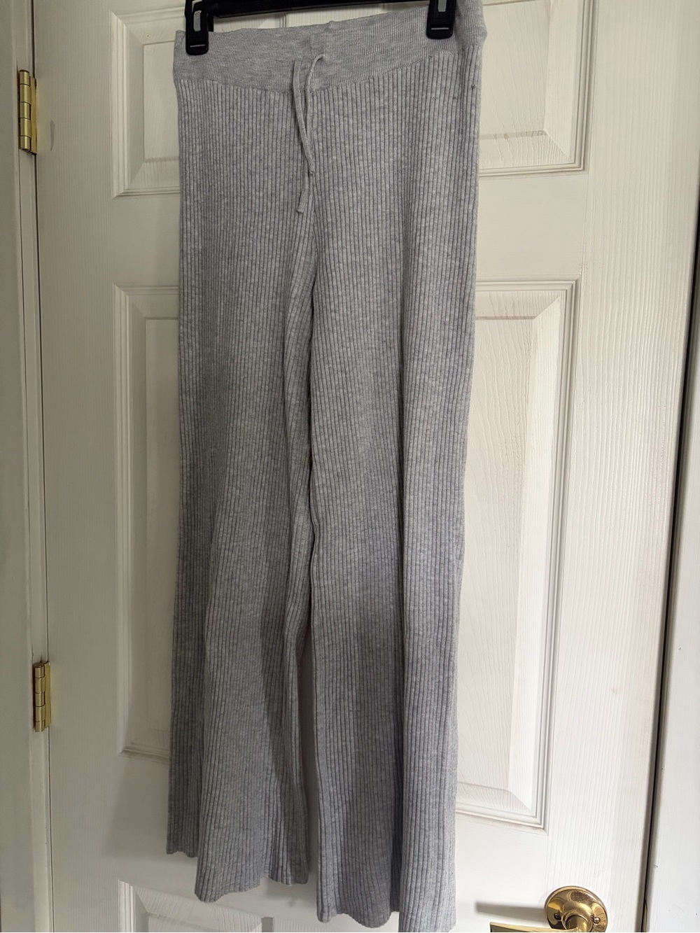 Pink Rose Ribbed Knit Wide-Leg Lounge Pants - Light Gray